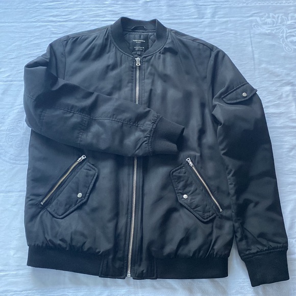 Zara black bomber style jacket. Light weight, quilted interior, zip front. Small - Picture 2 of 8